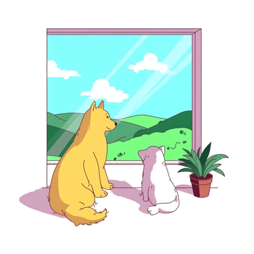 Howl and Sophie enjoying a quiet moment near a window with a scenic view.