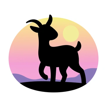 A silhouette of a baby goat standing proudly against a vibrant sunset.