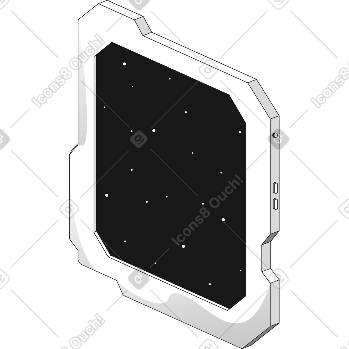 Tablet device with starry night screen and futuristic protective frame illustrazione in stile scarica in PNG, SVG