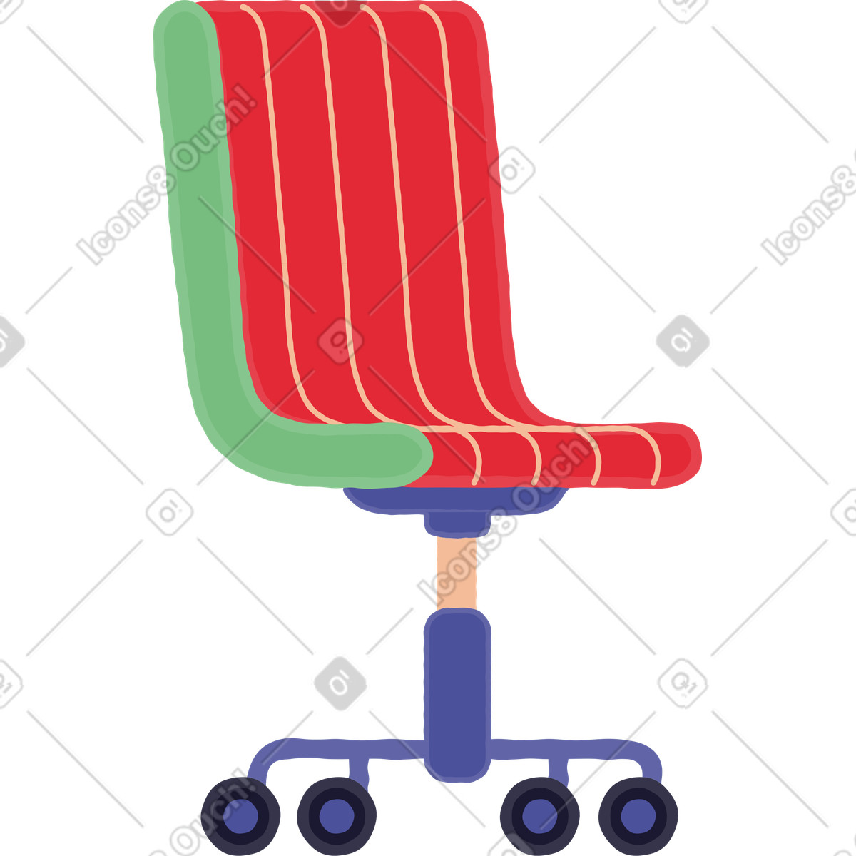 Rolling task chair for workspace comfort illustration in Stripy style download in PNG, SVG