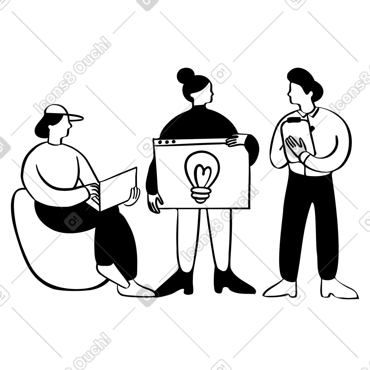 Ilustração de Equipe discutindo um projeto de grupo em PNG e SVG