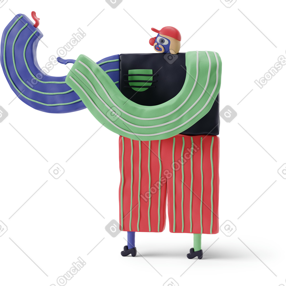 Man in cap raising hands illustration 3D Stripy style download PNG, SVG