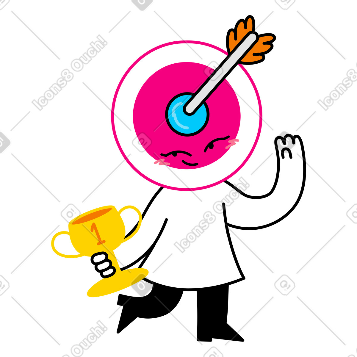 Character reaching goal and receiving trophy illustration clipart in PNG, SVG, GIF