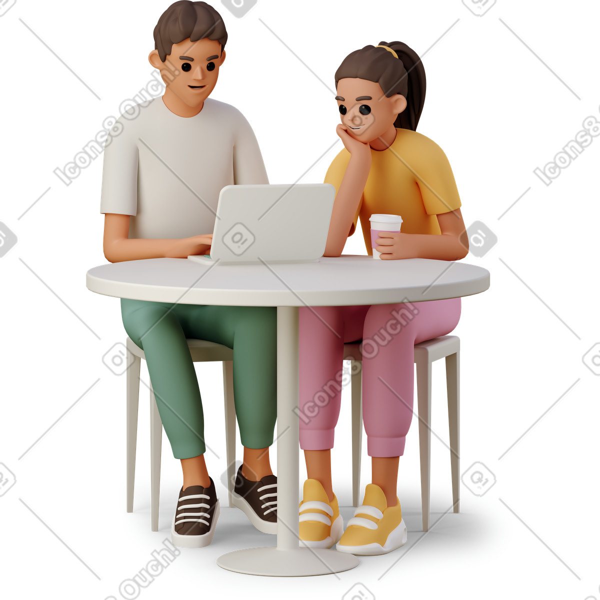 下载 3D Casual life 风格的 Colleagues working at the desk 插画，支持 PNG、SVG 格式