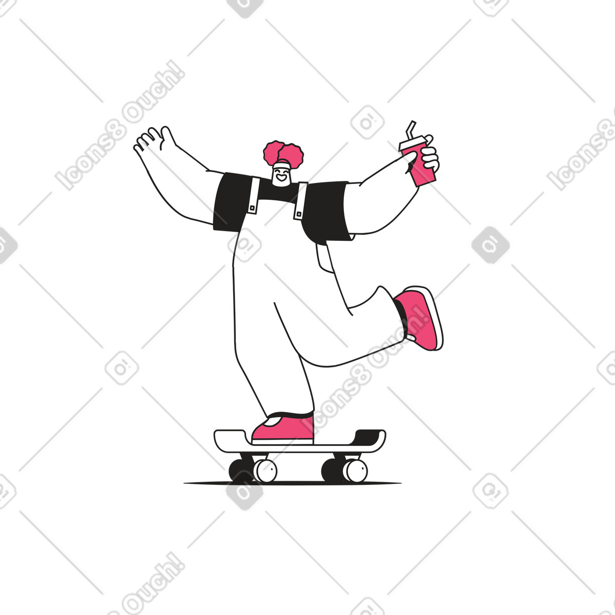 Ilustración animada Chica con bebida en monopatín estilo Dazzle Line a descargar GIF, Lottie (JSON), AE