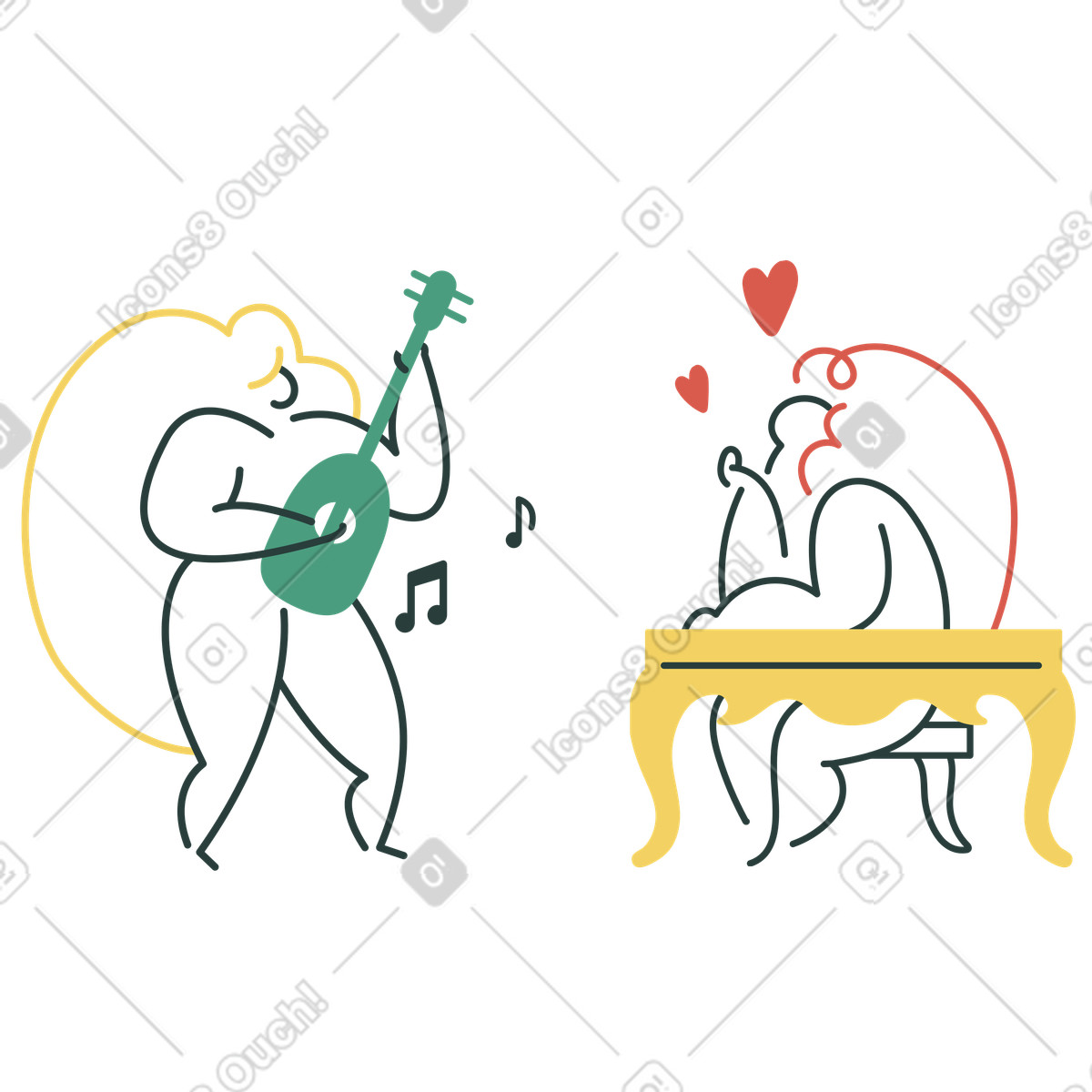 Ilustração de Homem fazendo serenata para uma mulher em no estilo Macaroni baixar em PNG, SVG