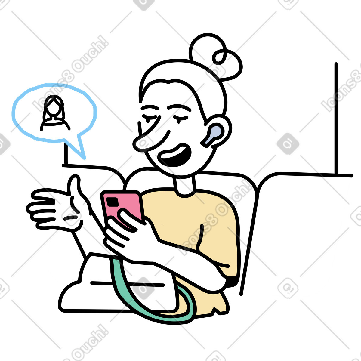 Ilustración Una mujer viaja en el metro y habla por videollamada estilo Notes a descargar PNG SVG