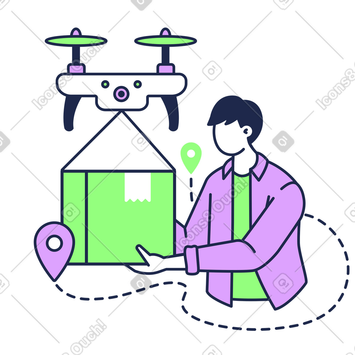 Drone delivering parcel to customer, Contactless delivery-Illustration im Outline-Stil als Download in PNG, SVG