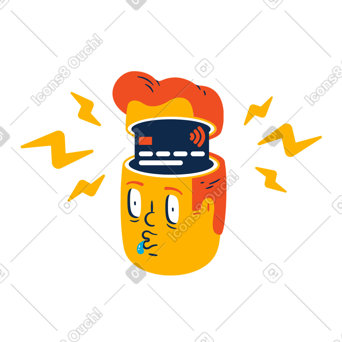 Man with a credit card inside his head processing payment illustration in Flame style download in PNG, SVG