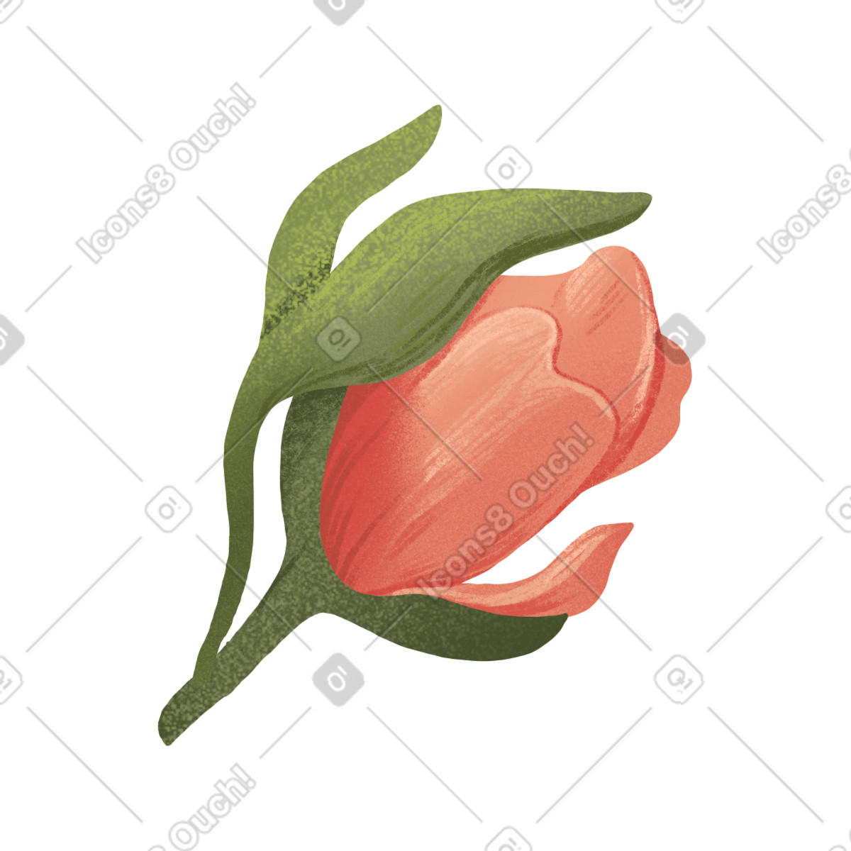 Floral スタイルの 葉を持つ小さなピンクのバラ のイラストをPNG、SVG形式でダウンロード