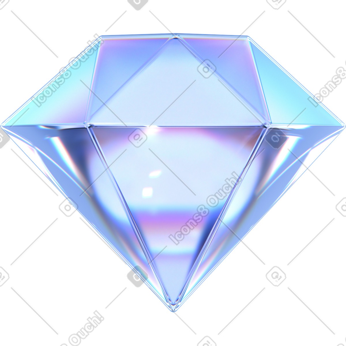 3D Glassy 스타일의 Diamond iridescent gem symbolizing luxury wealth and precious high value 일러스트레이션 PNG, SVG 다운로드