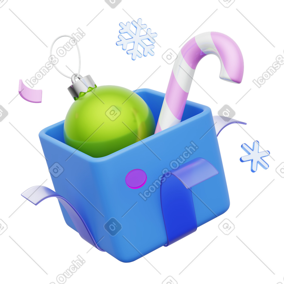 Ilustração de Caixa presente com enfeite e bengala doce, ideal para celebrações fim ano presentes natal. em no estilo 3D Playful baixar em PNG, SVG