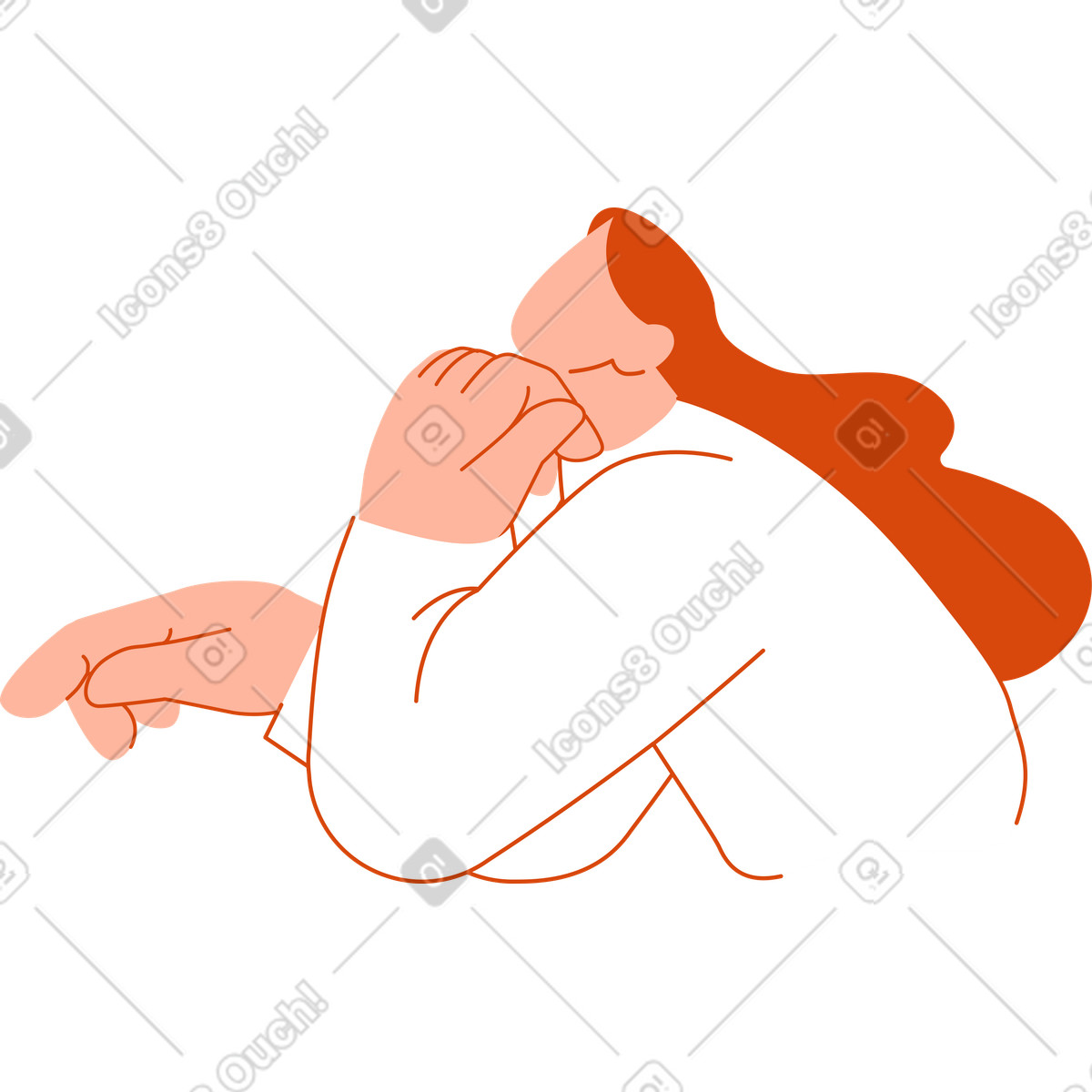 Woman in a thoughtful pose illustration Orange style download PNG, SVG