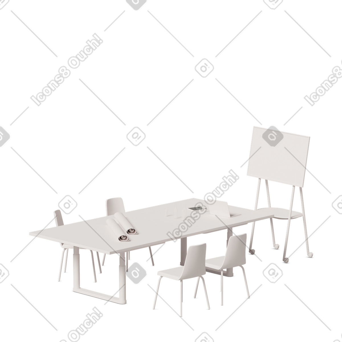 Table chairs blackboard illustration in 3D Casual life style download in PNG, SVG