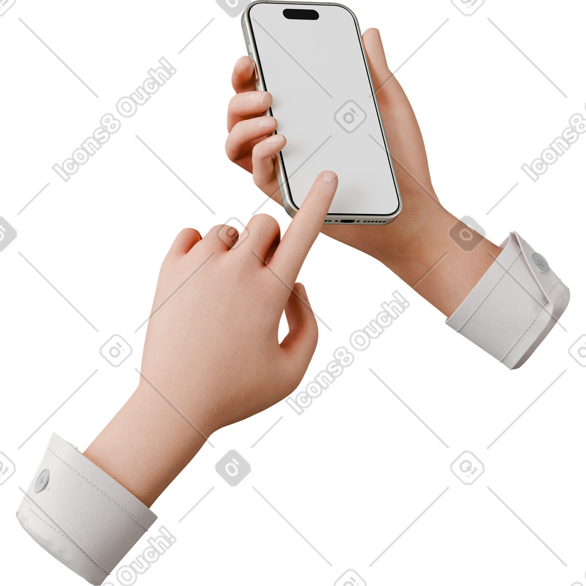 Hands holding smartphone mockup illustrazione in stile 3D Hygge scarica in PNG, SVG