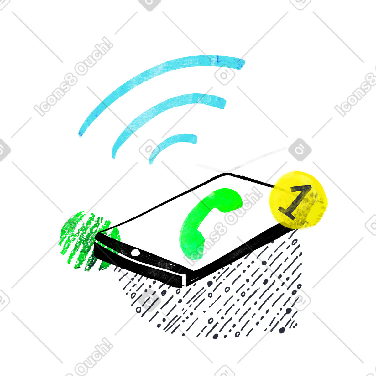 Ilustração de Notificação chamada recebida em no estilo Inky para baixar em PNG, SVG