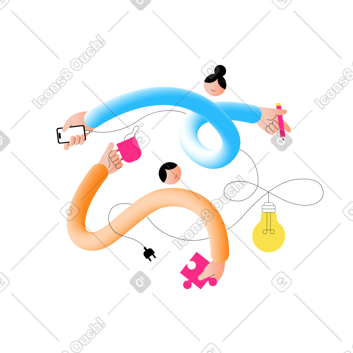 Young people working together in a team illustration Knotty style download PNG, SVG