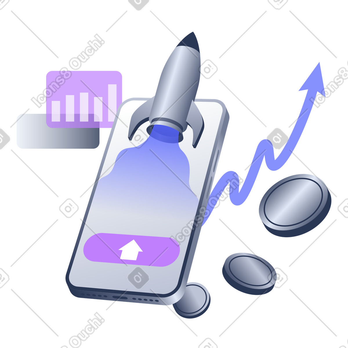 Illustration Lancement réussi d'une application mobile en démarrage dans le style Lucent à télécharger aux formats PNG, SVG