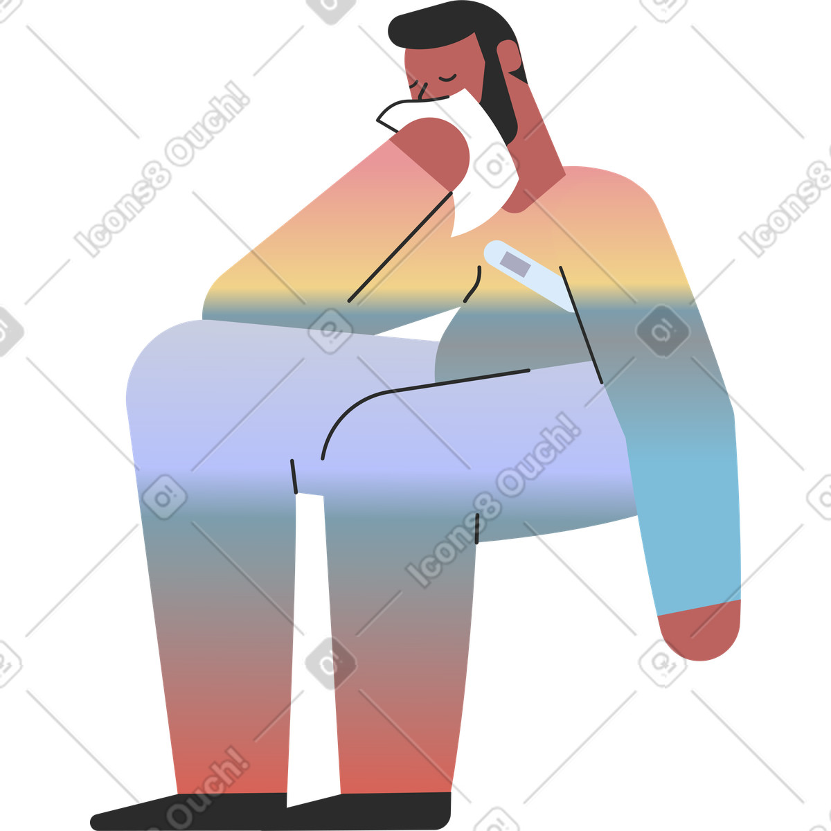 Marginalia 스타일의 Sick man with tissue and thermometer 일러스트레이션 PNG, SVG 다운로드