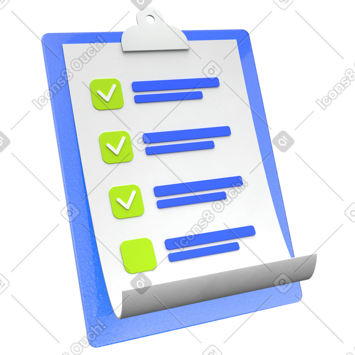 Illustration Presse-papiers avec liste de contrôle dans le style 3D Enterprise à télécharger aux formats PNG, SVG