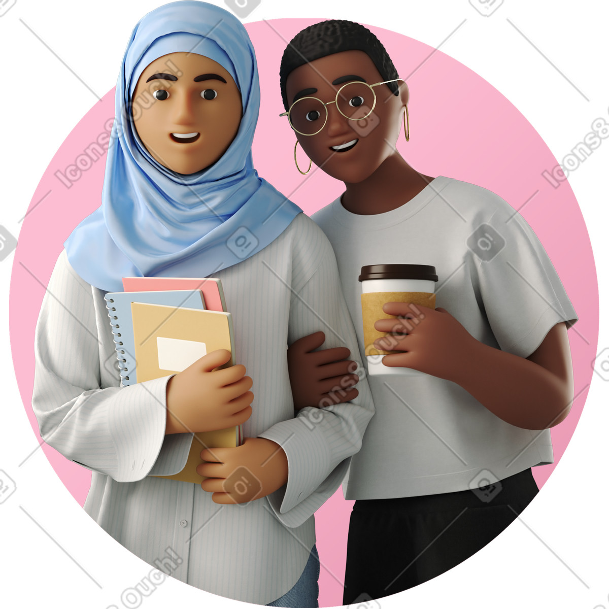 Ilustração de Young women with coffee and notebooks em no estilo 3D Business para baixar em PNG, SVG