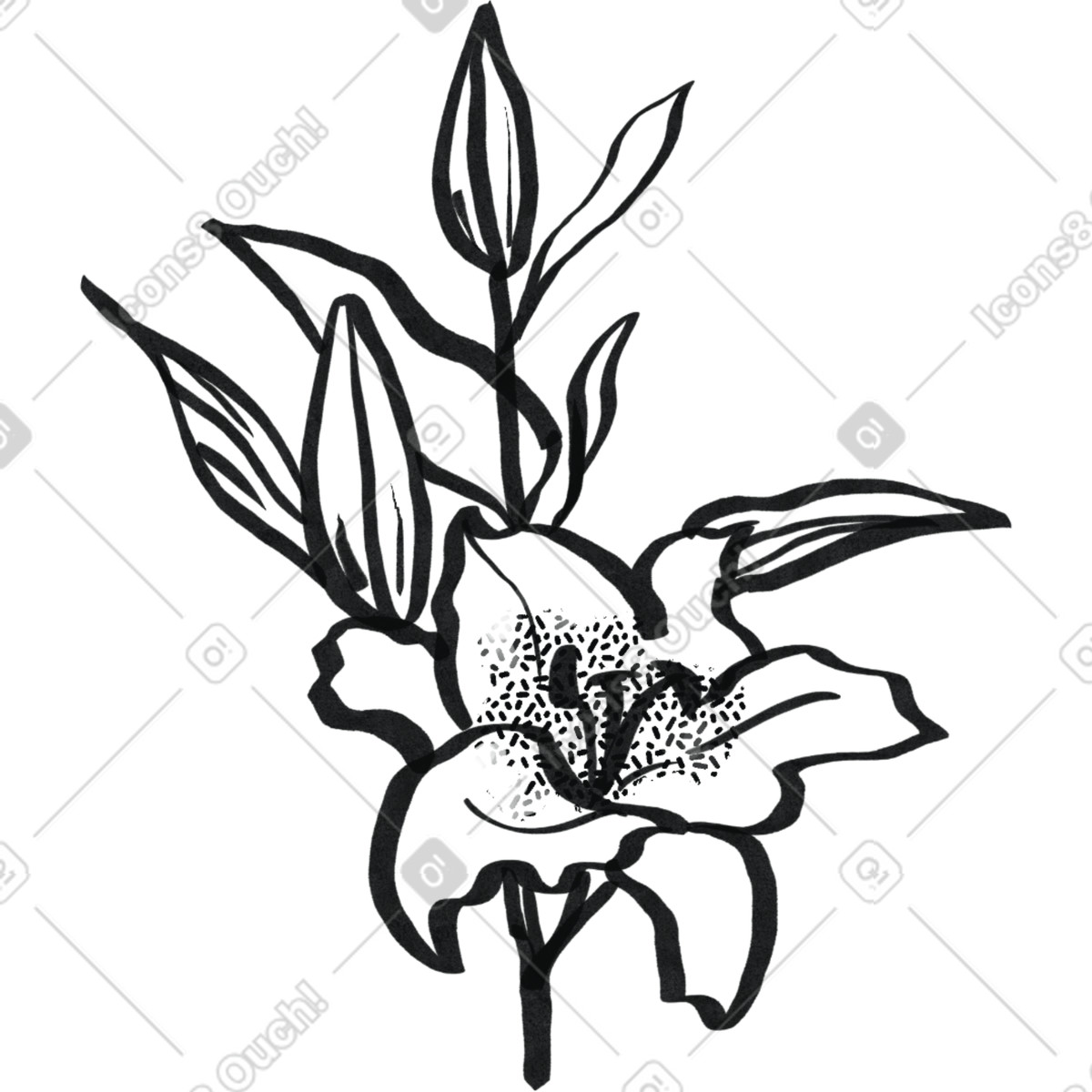Illustration Lis minimaliste noir d'encre dans le style Experimental à télécharger aux formats PNG, SVG