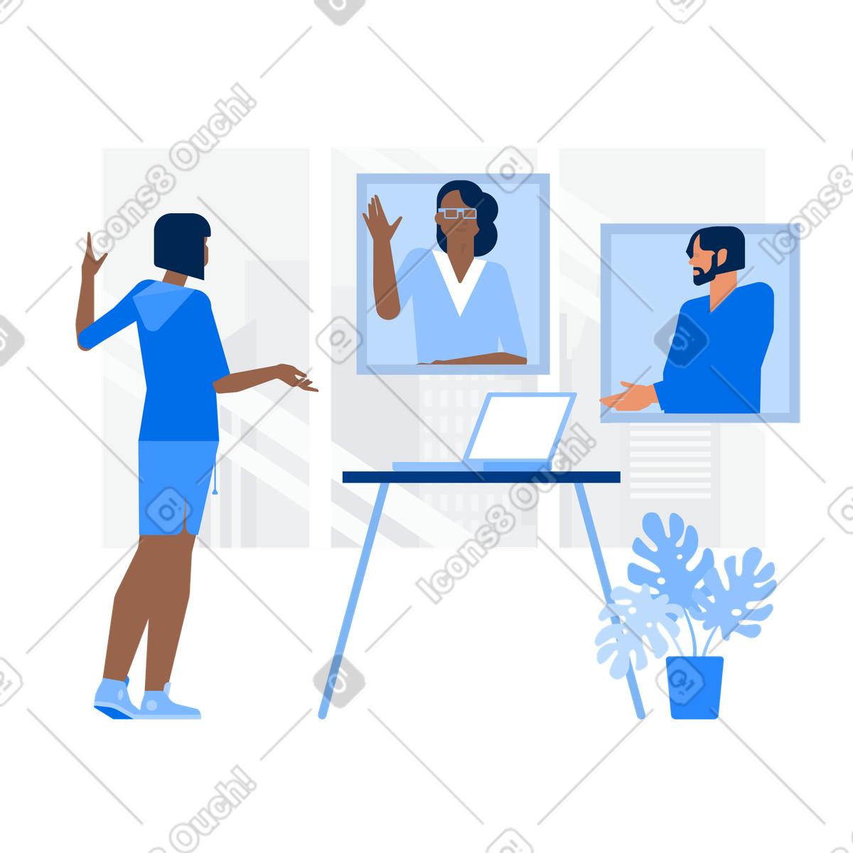 Ilustração de Team members participating in online meeting, remote collaboration workspace em no estilo Urban para baixar em PNG, SVG