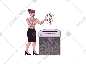 Woman deleting documents with shredder PNG, SVG