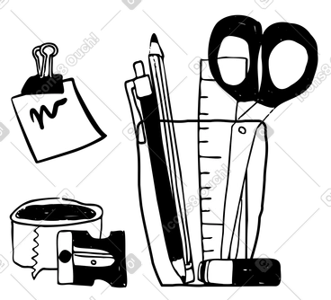 Desk accessories: stationery and pencil holder  PNG, SVG