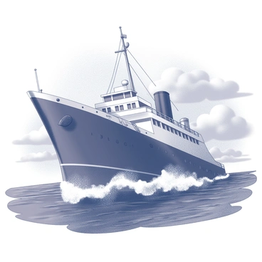 A large ship tipping to one side as it begins to sink in the ocean