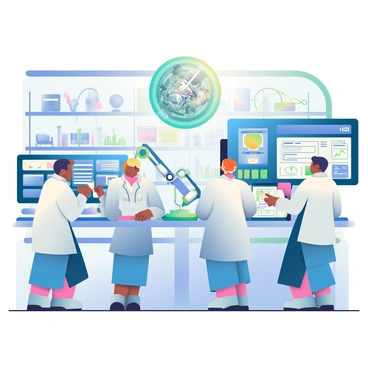 A futuristic laboratory is filled with NATO scientists engaged in research and development of advanced technology. The lab features sleek, metallic surfaces and large digital screens displaying complex data and holographic images. Several scientists, wearing white lab coats, are gathered around a central workstation, where a glowing, transparent sphere is levitating in mid-air, showcasing intricate inner mechanisms. To the left, a scientist is adjusting a robotic arm that is equipped with various tools. To the right, another scientist is analyzing data on a touchscreen interface. The room is well-lit with bright LED lighting, and there are shelves lined with high-tech equipment and prototypes in the background.