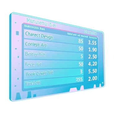 A wall menu in a creative studio listing prices for different types of digital illustrations