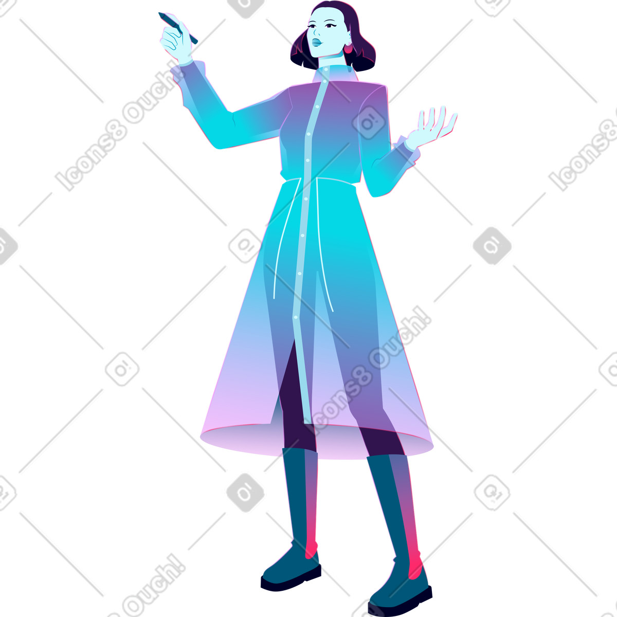 Ilustración Mujer con un bolígrafo en estilo Neon a descargar en PNG y SVG
