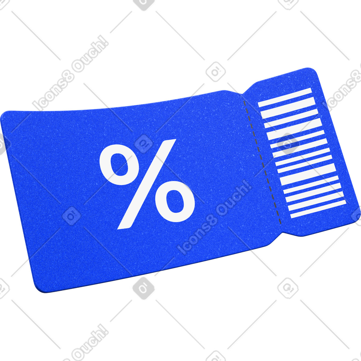 Illustration Sale coupon voucher, blue ticket with barcode, retail discount symbol dans le style 3D Enterprise à télécharger aux formats PNG, SVG