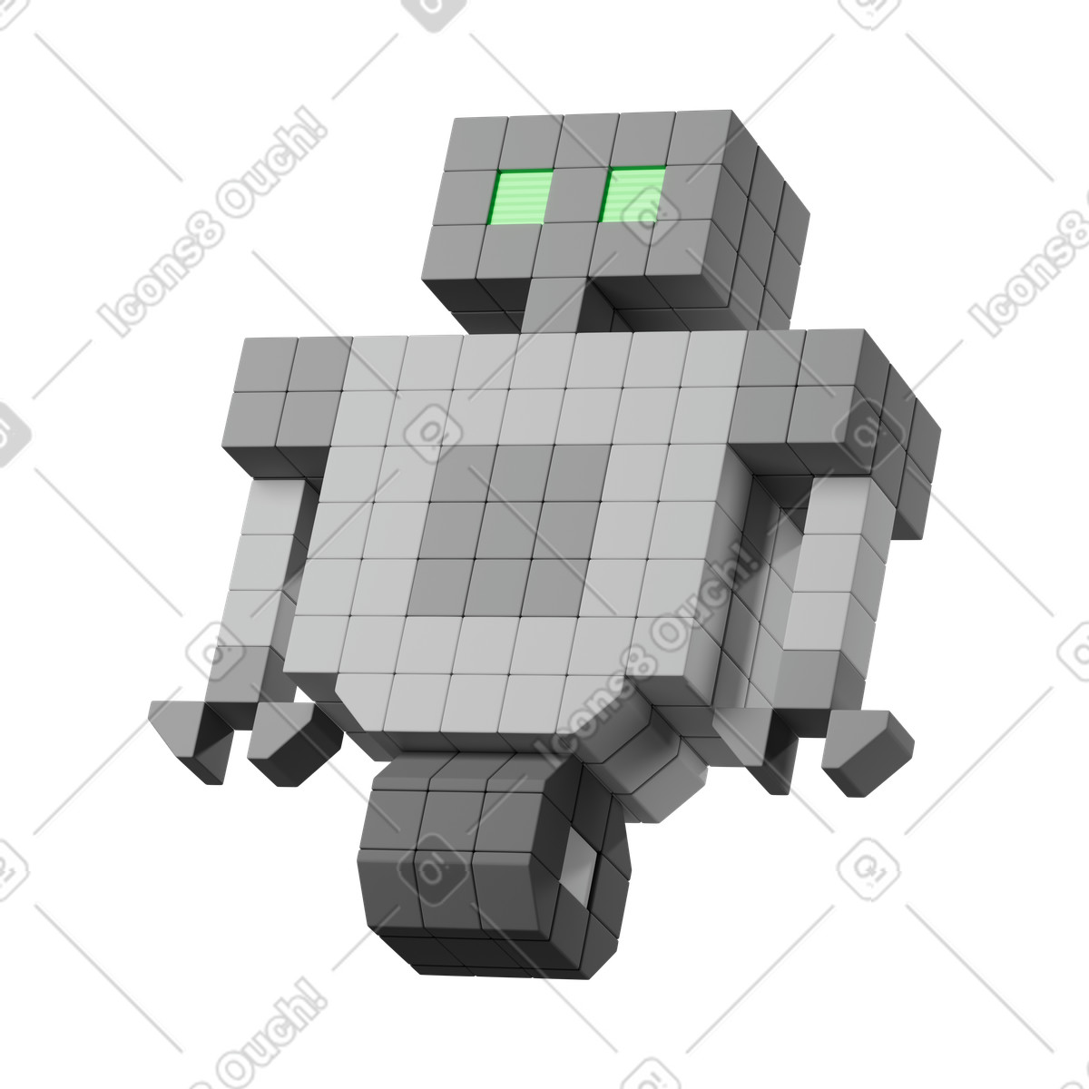 Grey voxel sci-fi robot on wheel illustration in 3D Stickle style download in PNG, SVG