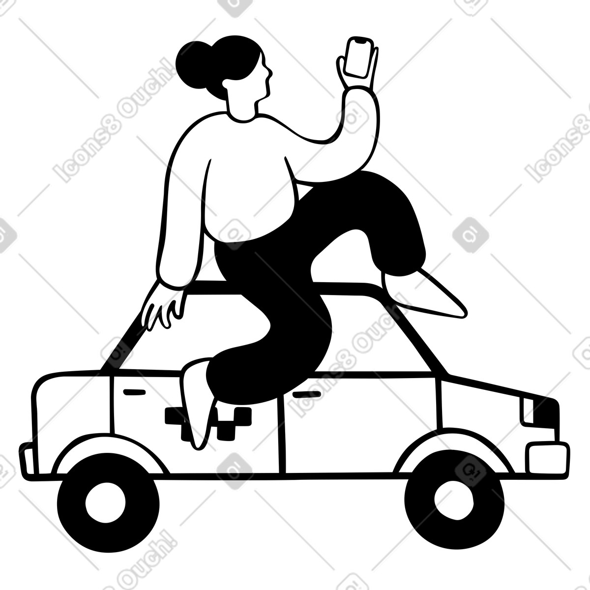 Illustration animée Service de taxi moderne, femme utilisant une application mobile dans le style Journal à télécharger aux formats GIF, Lottie (JSON), AE