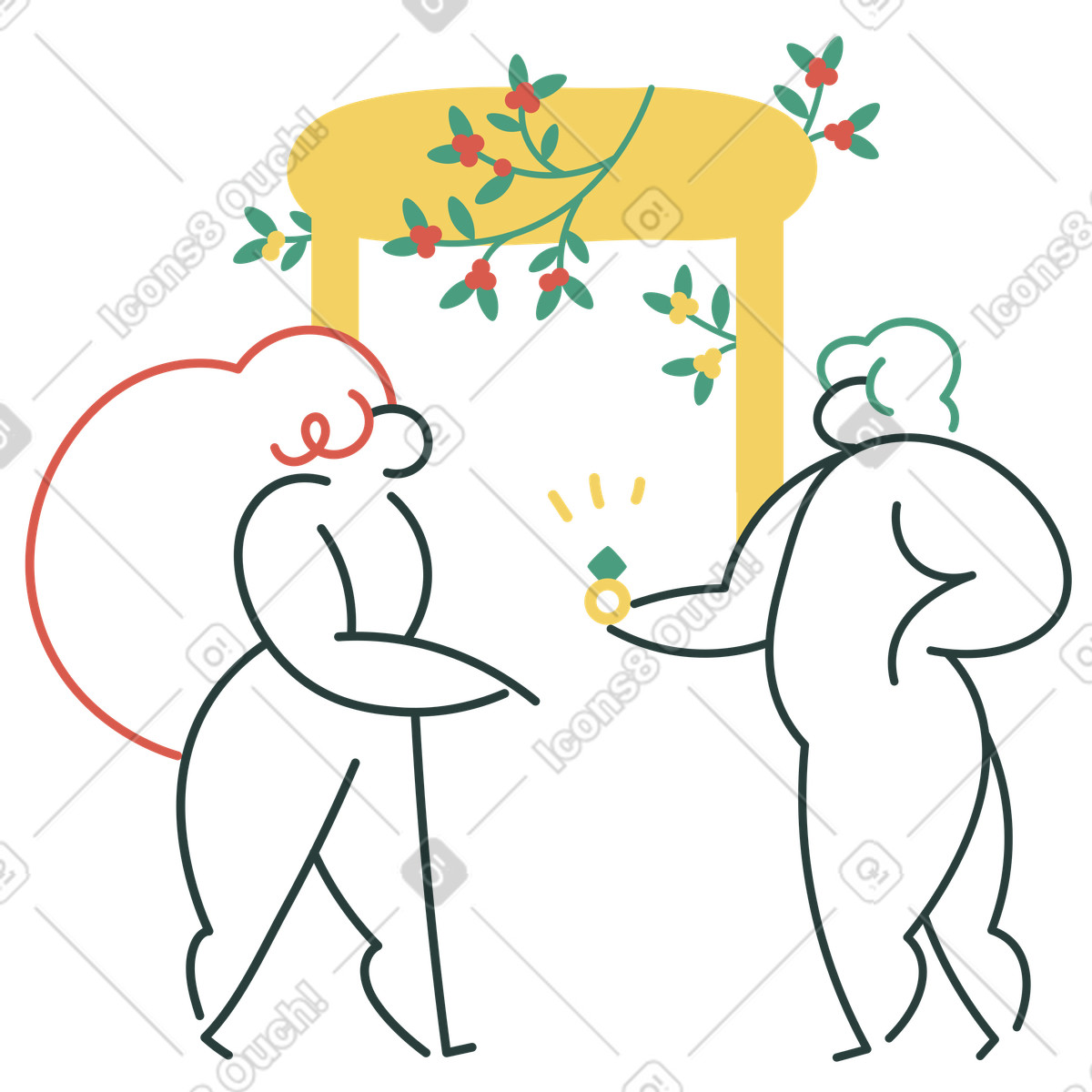 Illustration Couple se mariant sous l'arche de mariage dans le style Macaroni à télécharger aux formats PNG, SVG