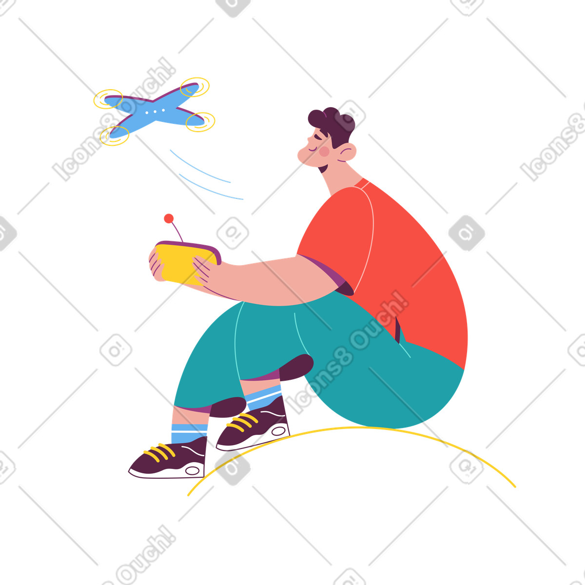 Remote drone controlling, modern leisure and technology exploration illustrazione in stile Sammy scarica in PNG, SVG