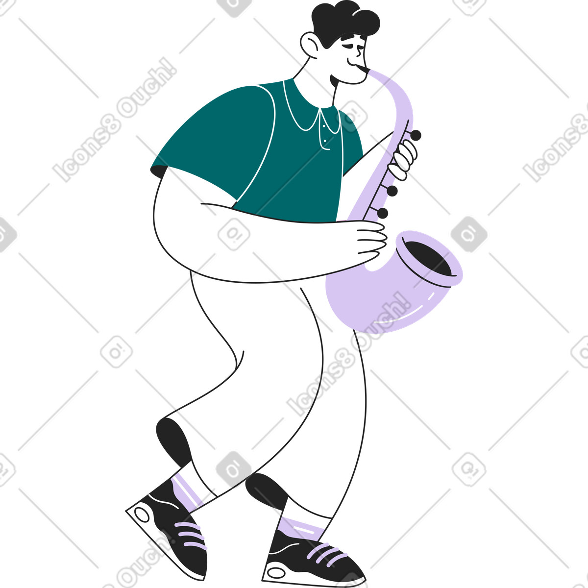 下载 Sammy Line 风格的 演奏萨克斯管的人 插画，支持 PNG、SVG 格式