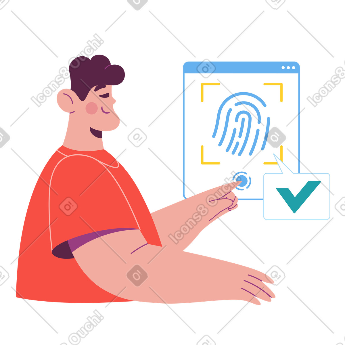 Fingerprint recognition on digital device, Secure authentication and biometric login-Illustration im Sammy-Stil als Download in PNG, SVG