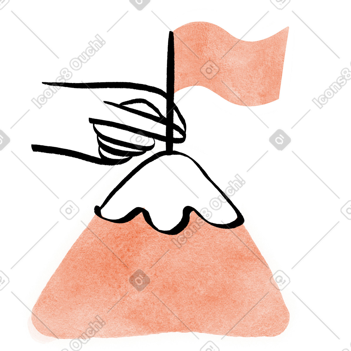 Success finishing a project reaching top of mountain and putting flag animated illustration in Hand-drawn animation style download in GIF, Lottie (JSON), AE
