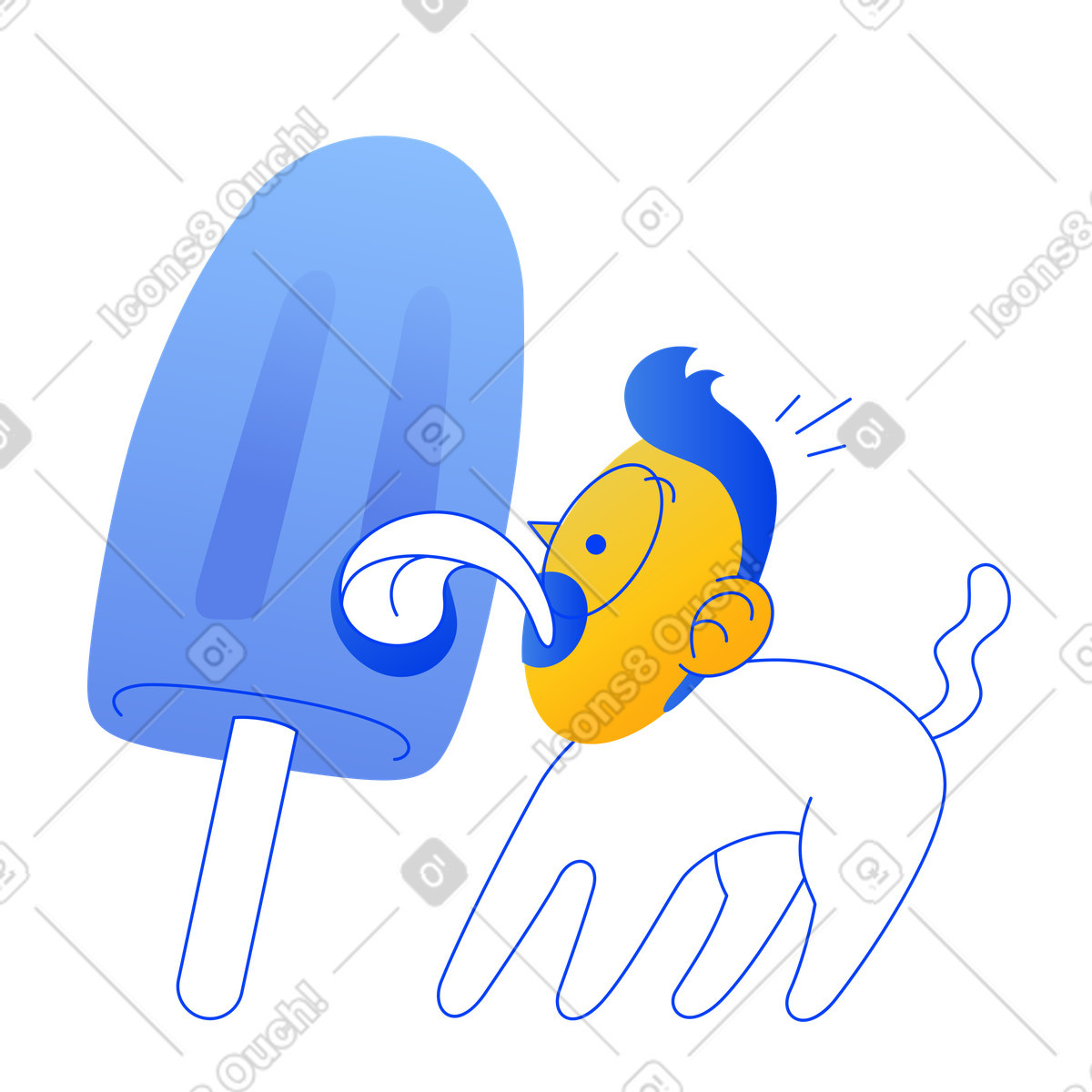 Buddy スタイルの スティック上のアイスクリームをなめるキャラクター のイラストをPNG、SVG形式でダウンロード