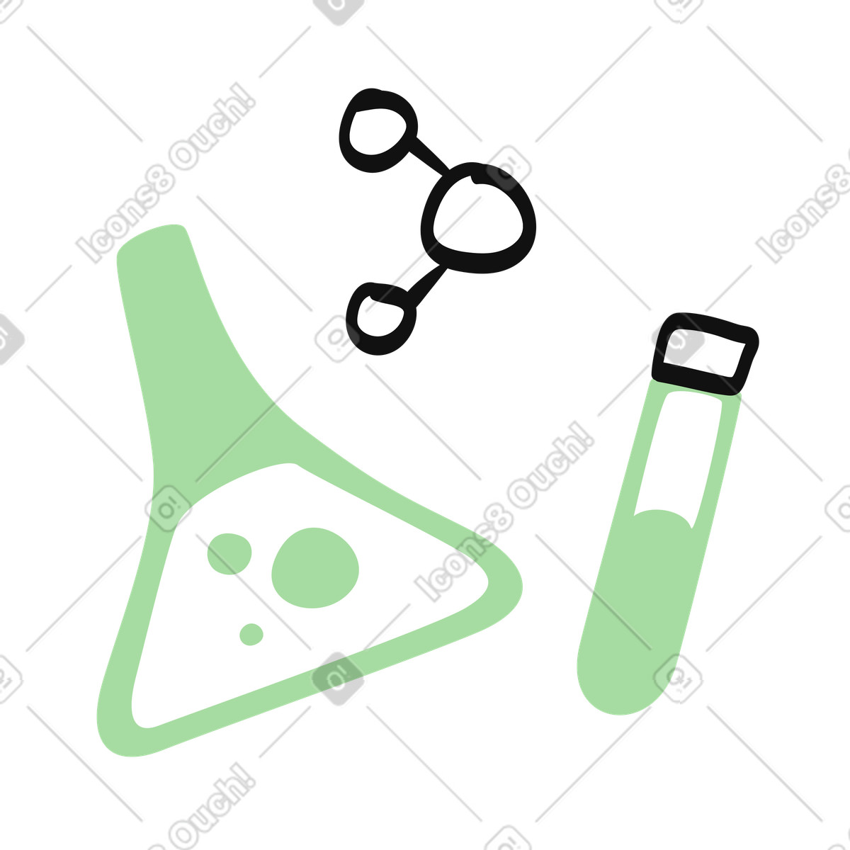 Laboratory glassware flask and test tube for chemical research studies illustrazione in stile Organic scarica in PNG, SVG