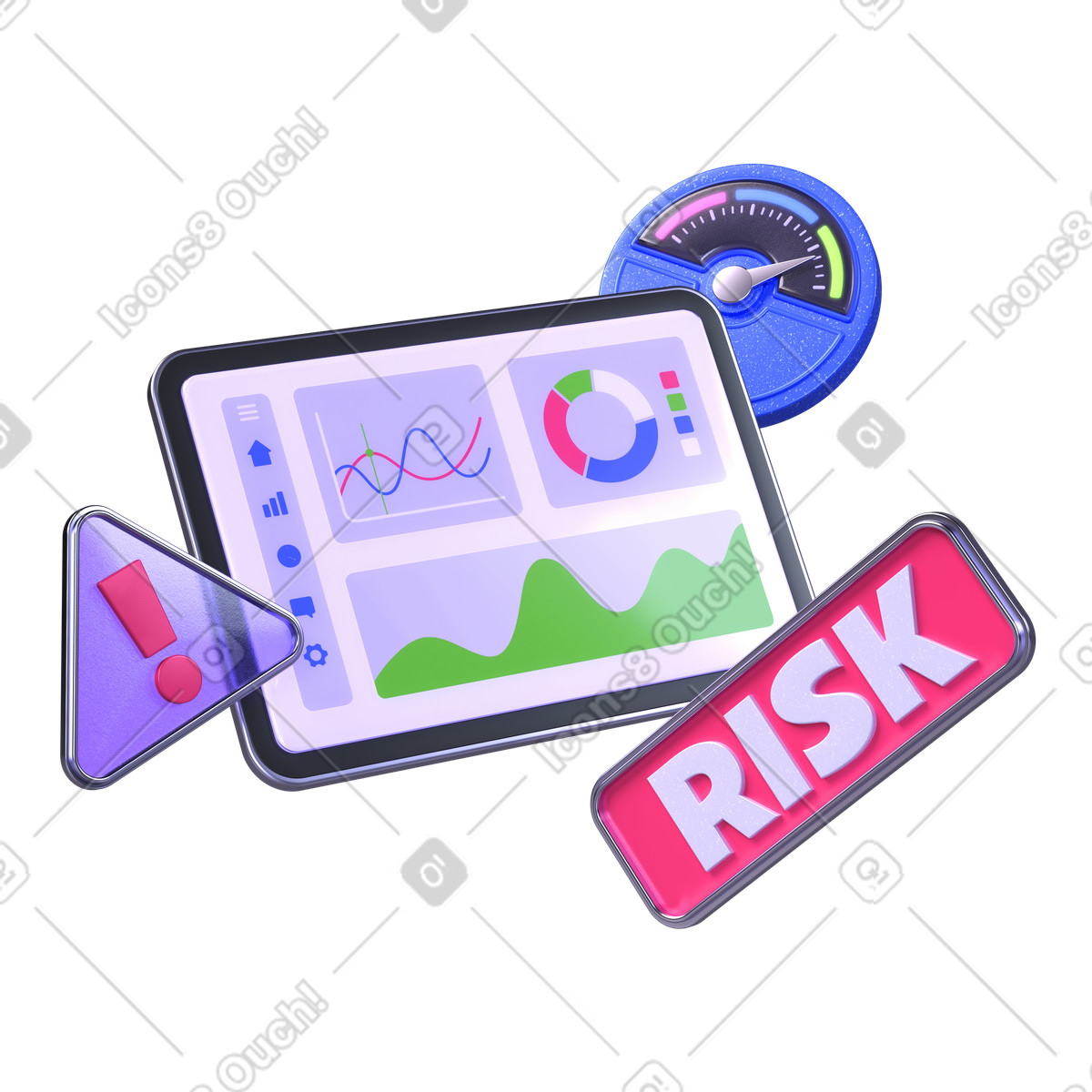 Risk managment kpi and metrics illustration in 3D Boost style download in PNG, SVG