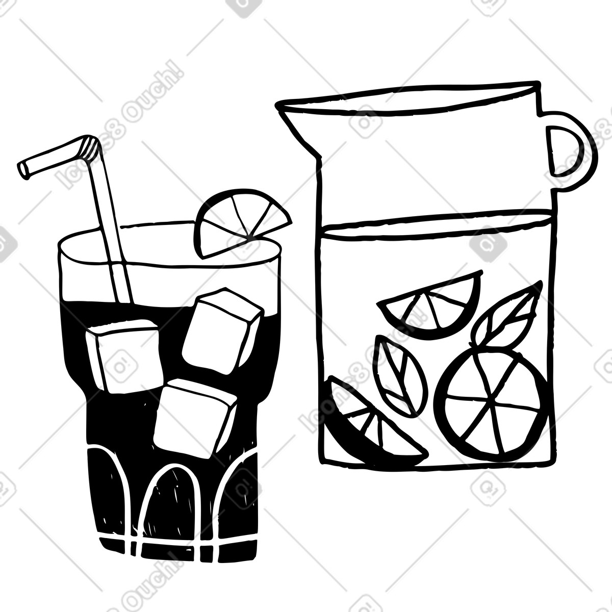 Big glass of lemonade with a jug illustration in Marks style download in PNG, SVG