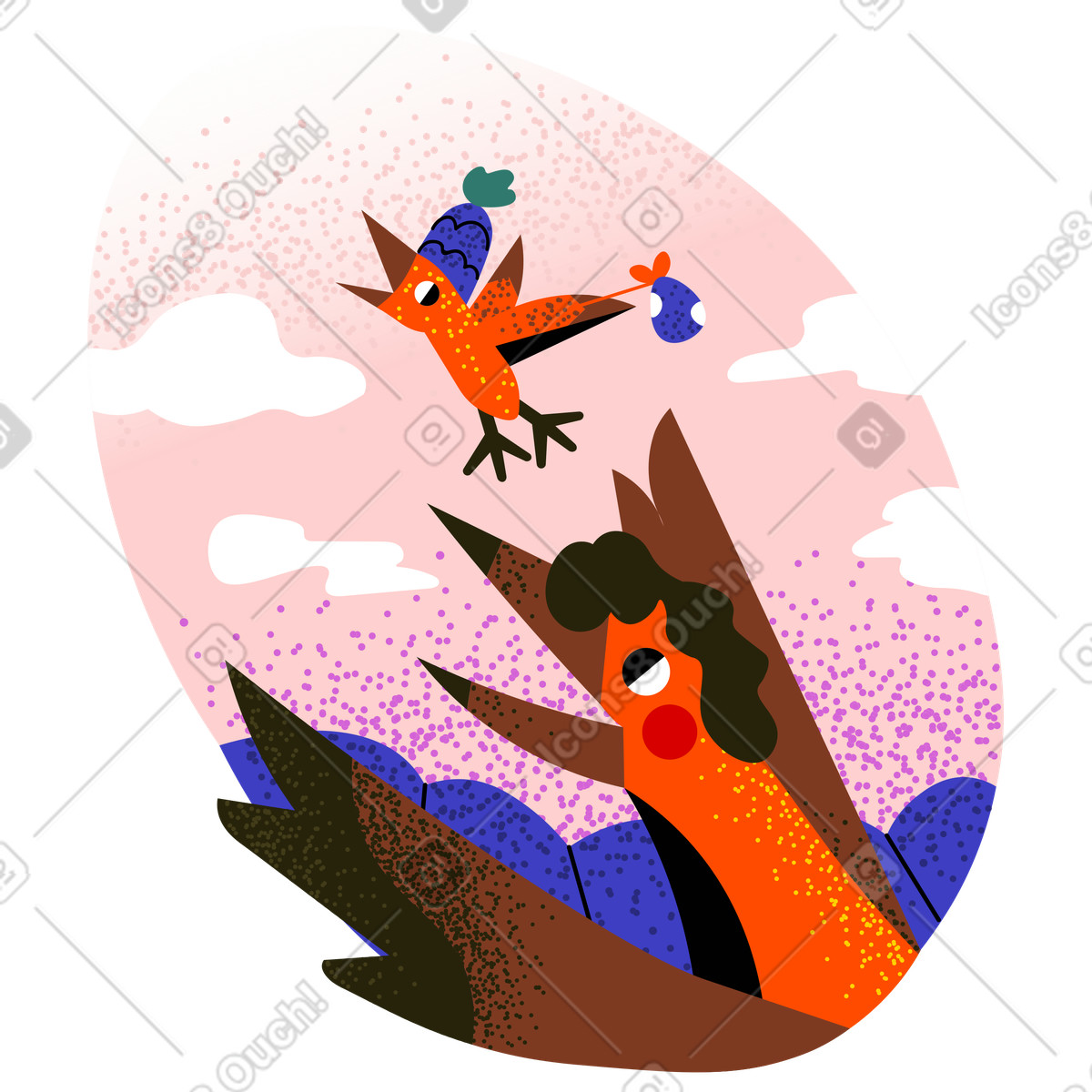 Ilustración Bird envía al pollito en un viaje estilo Fauna a descargar PNG y SVG