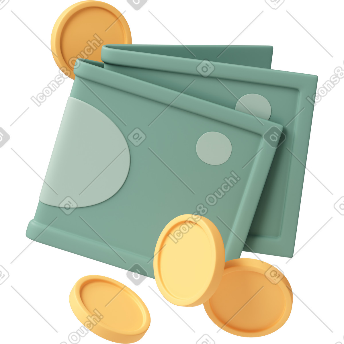 Banknotes with coins illustration in PNG, SVG