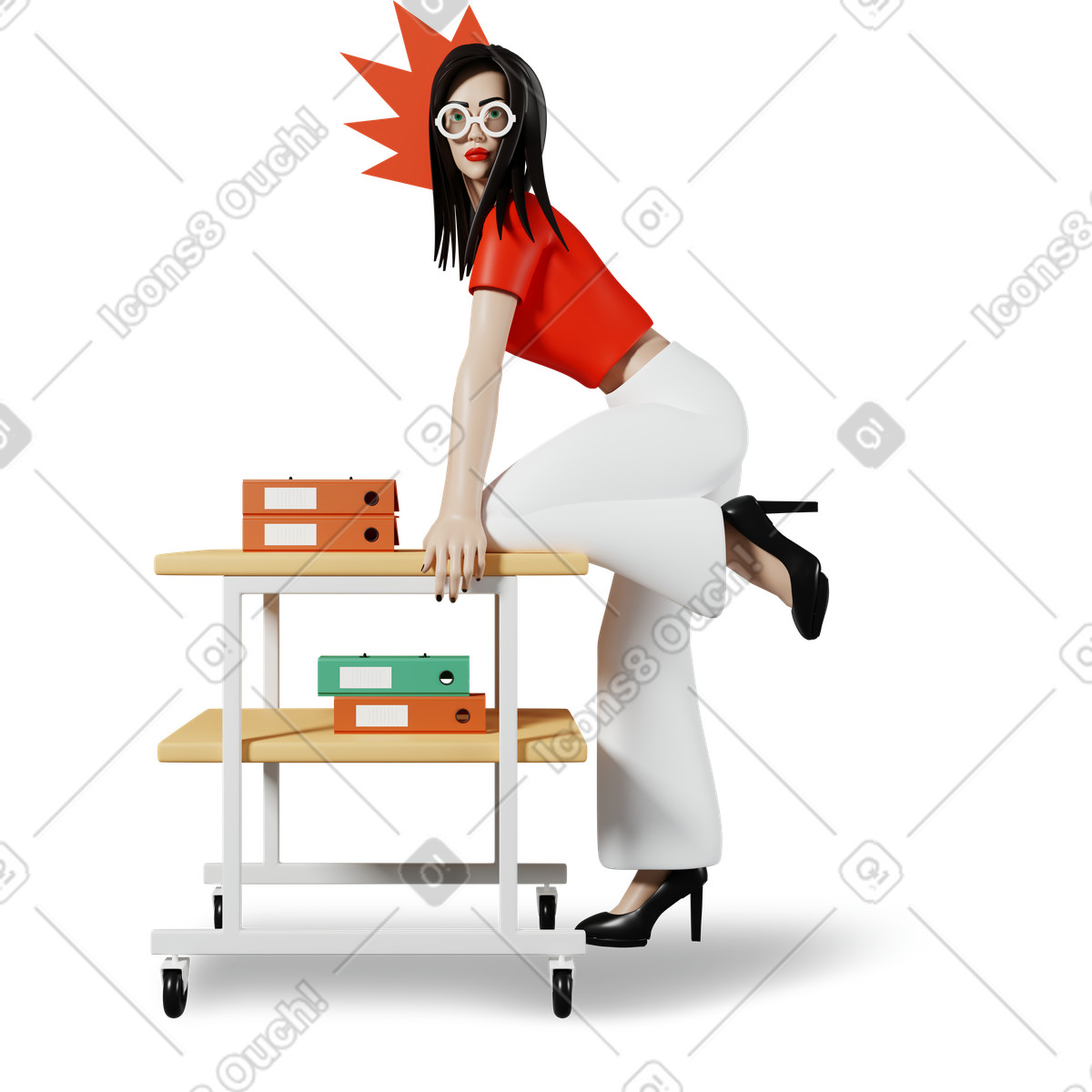 Donna in ufficio con cartelle illustrazione in stile 3D Plastic people scarica in PNG, SVG