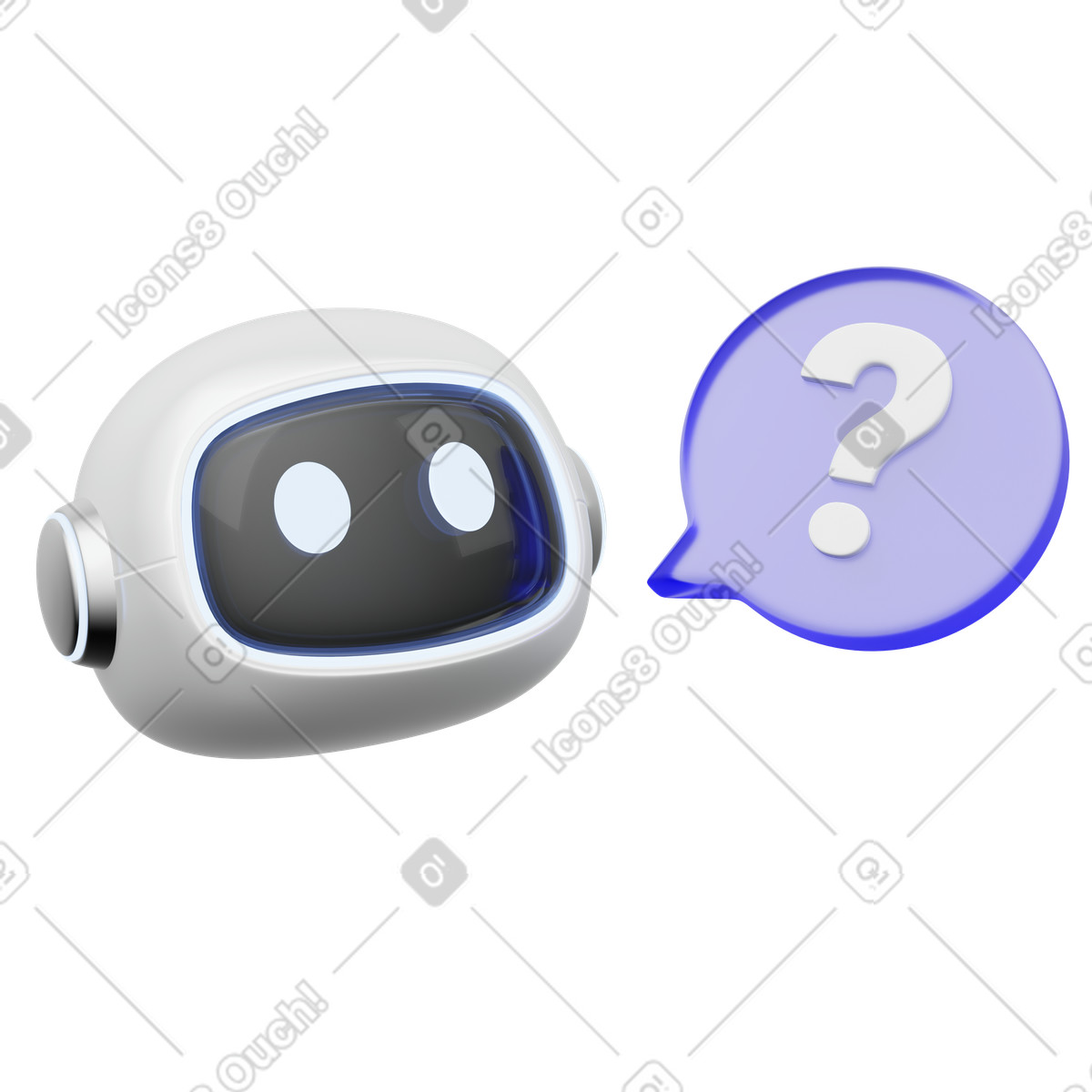 AI helpdesk bot facing support question in message bubble illustration 3D Playful style download PNG, SVG