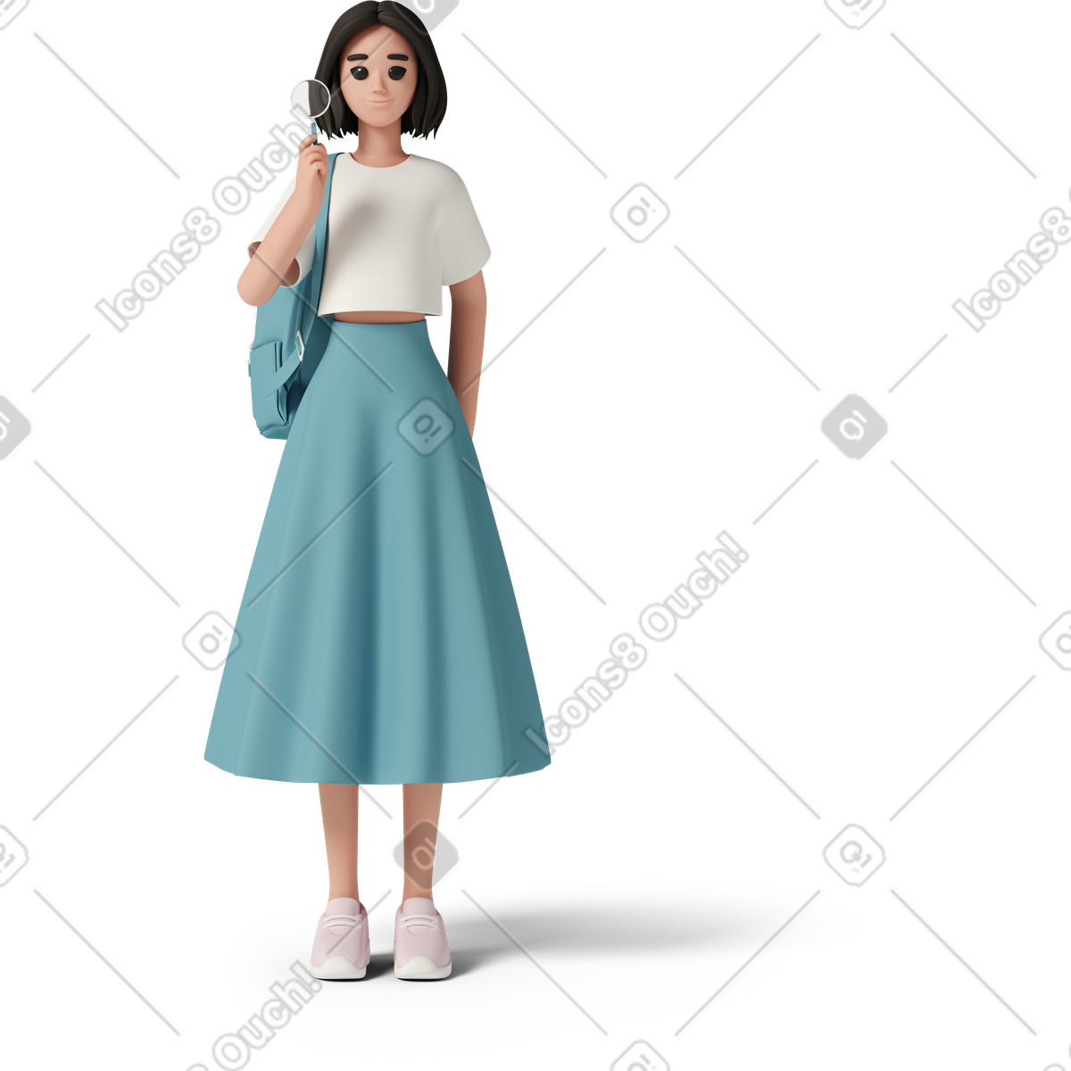 Student girl with magnifying glass illustration clipart in PNG, SVG, GIF